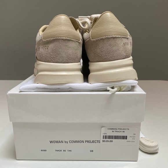 Woman by Common Projects Track 80 Sneaker in Tan Suede/Ripstop sz 38 New in Box - Picture 7 of 9